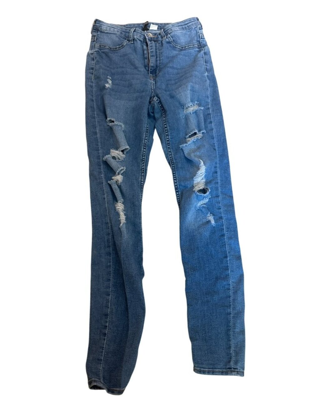 H&M Divided Womens Jeans 6 Distressed Light Blue Denim Mid-Rise Straight Casual